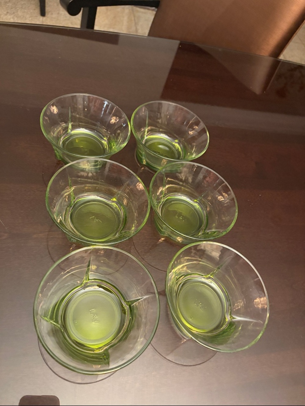 LAV Truva Green Base Dessert Bowls - Set of 6 - MCM Style Turkish Glass